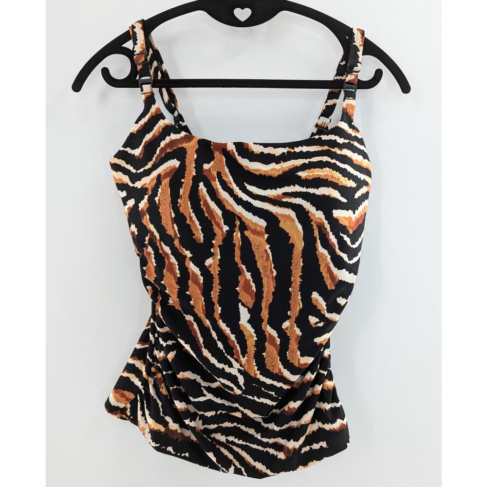 DKNY Black Tiger Print Tankini Swim Top Size Small - Picture 11 of 11
